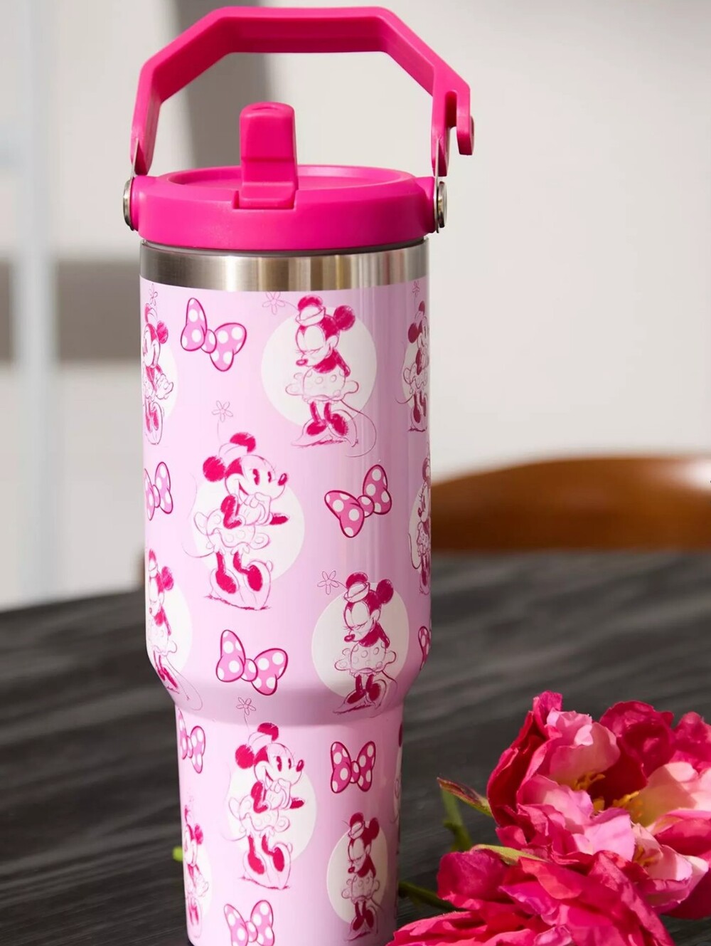 NWT Disney Pink Minnie Mouse Travel Tumbler with Handle